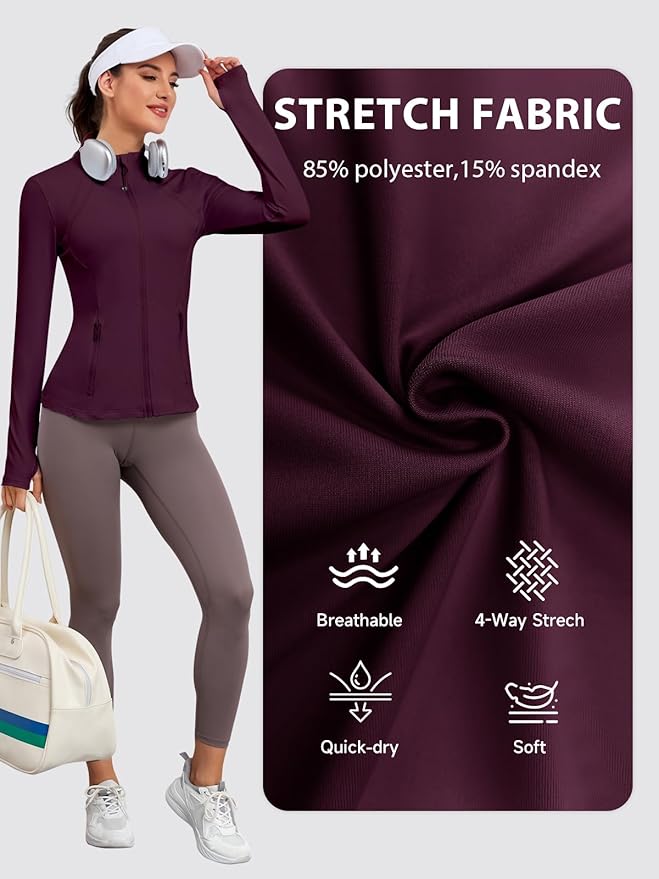 VUTRU Women Athletic Jacket Fitted Workout Running Zip Up Track Coat Layer with Thumb Holes Pockets for Yoga Gym Travel