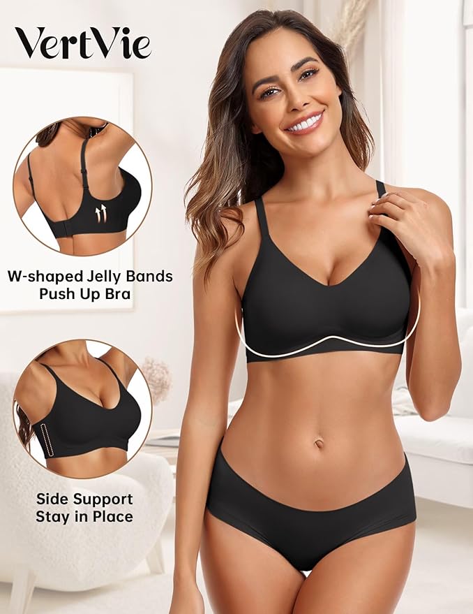 Vertvie Womens Seamless Jelly Bras No Underwire Comfort Push Up Bras Buttery Soft Wireless Bralette Full Coverage Sports Bra