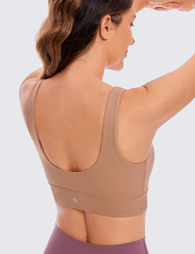 CRZ YOGA Butterluxe U Back Longline Sports Bras for Women - Scoop Neck Padded Yoga Workout Crop Top with Built in Pads