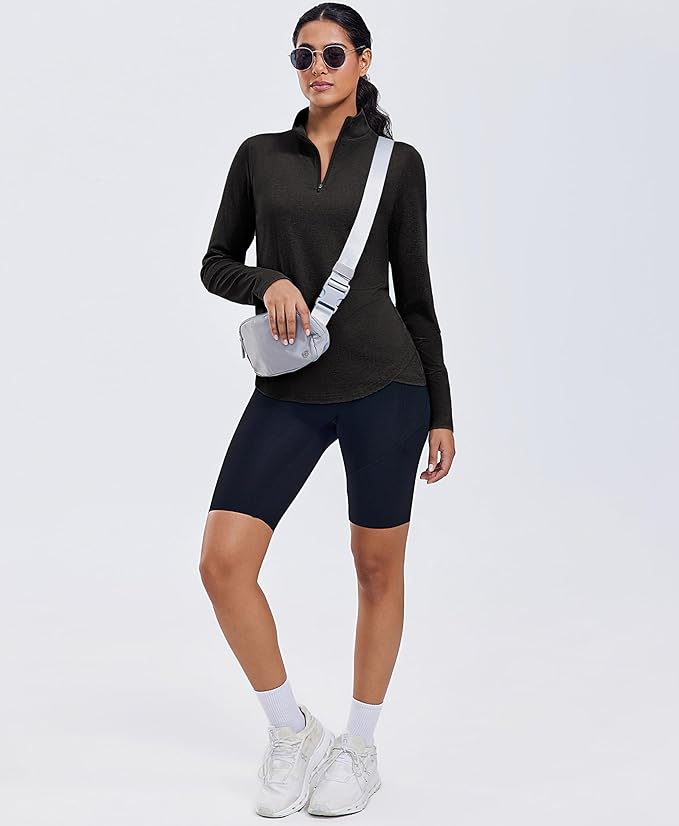 PINSPARK Workout Tops for Women Long Sleeve Athletic Shirt Quarter Zip Running Shirts Stretchy UPF 50+ Yoga Hiking Tee Top