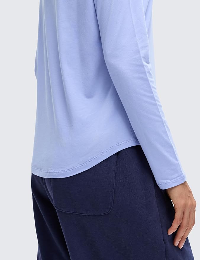 CRZ YOGA Pima Cotton Crewneck Long Sleeve Shirts for Women - Workout Athletic Yoga Casual Tops Soft Plain T-Shirt