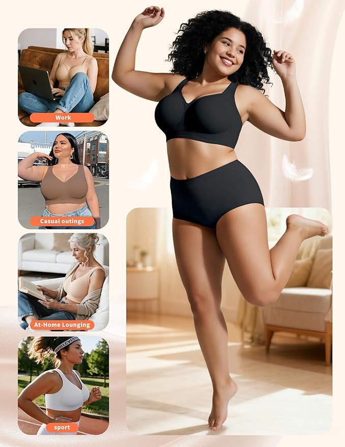 PoseFree Womens Seamless Wireless Supportive Bra Push Up Comfort Soft No Underwire Full Coverage T-Shirt Bra