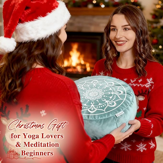 Hihealer Meditation Cushion, Traditional Tibetan Meditation Pillow Velvet Cover - Large Floor Cushion Seating for Adults - Yoga Buckwheat Bolster for Women、Moms