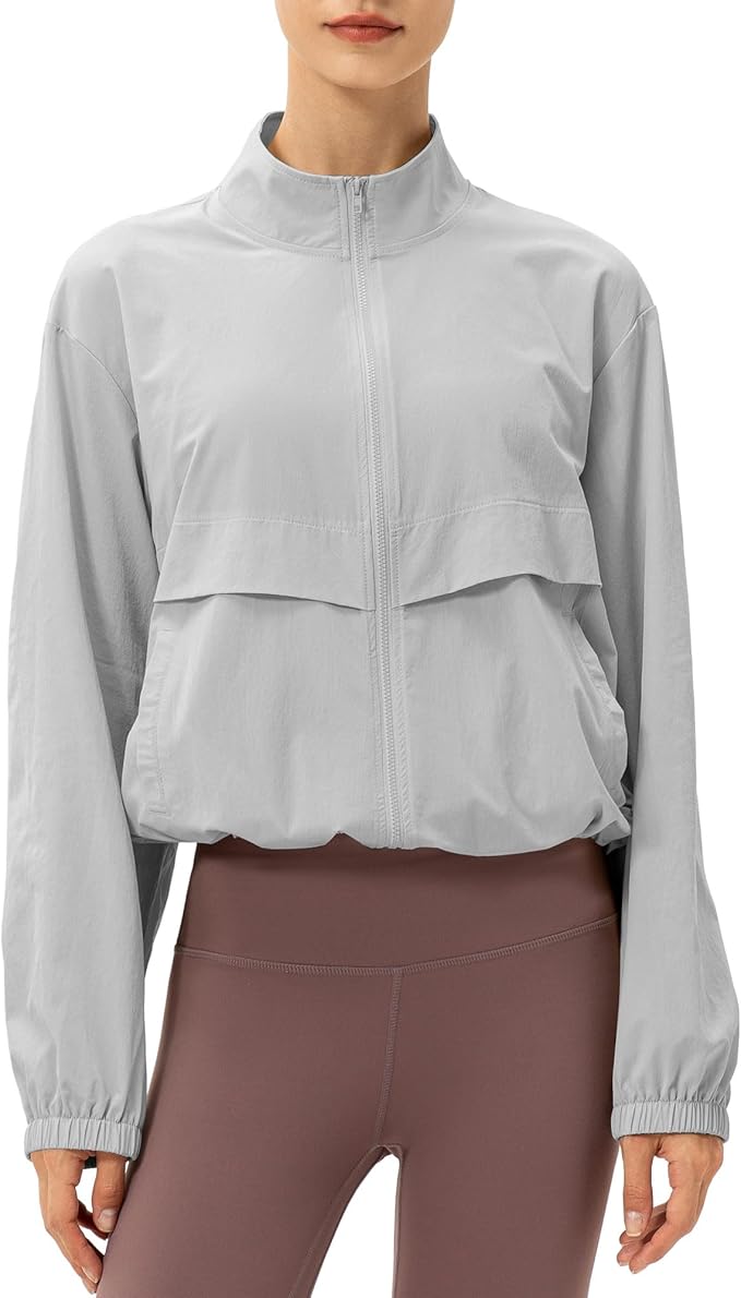 Locachy Women's Lightweight Zip Up Athletic Jacket Stand Collar Windproof Sun Protection Workout Outdoor Jacket