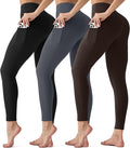 3 Pack Leggings with Pockets for Women,Butt Lift High Waisted Tummy Control Workout Yoga Pants Reg & Plus Size