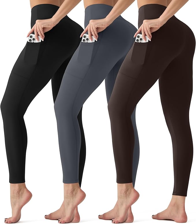 3 Pack Leggings with Pockets for Women,Butt Lift High Waisted Tummy Control Workout Yoga Pants Reg & Plus Size