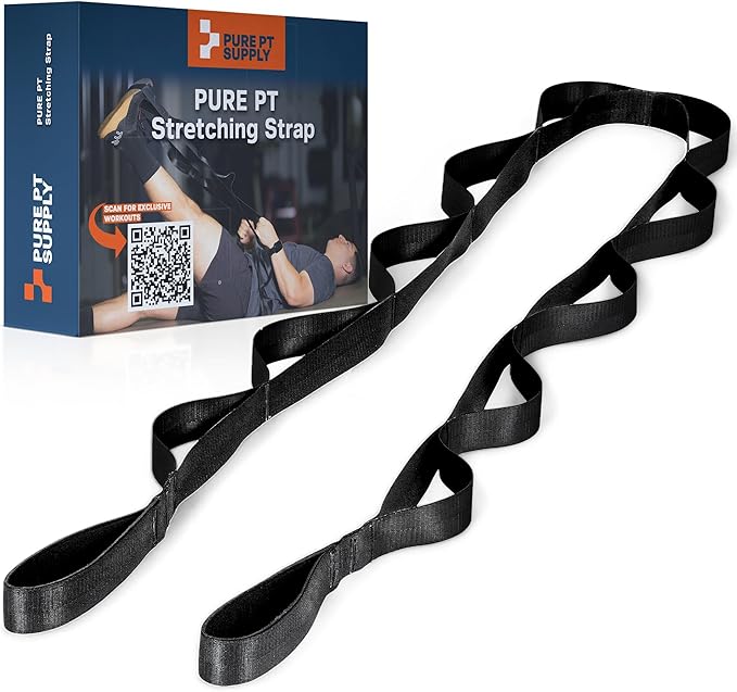 Pure PT Stretching Strap with 10 Loops – Non-Elastic - Physical Therapist-Approved Stretch strap for Stretching, Yoga, Injury Recovery & Flexibility | Premium Yoga Strap - Expert Workouts Included
