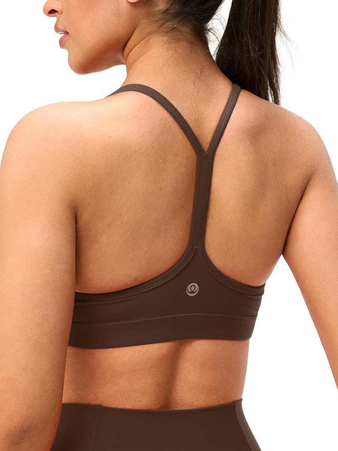Womens Y Back Padded Sports Bra Strappy U Neck Butter Soft Low Impact Workout Bras Yoga Pilates Walking