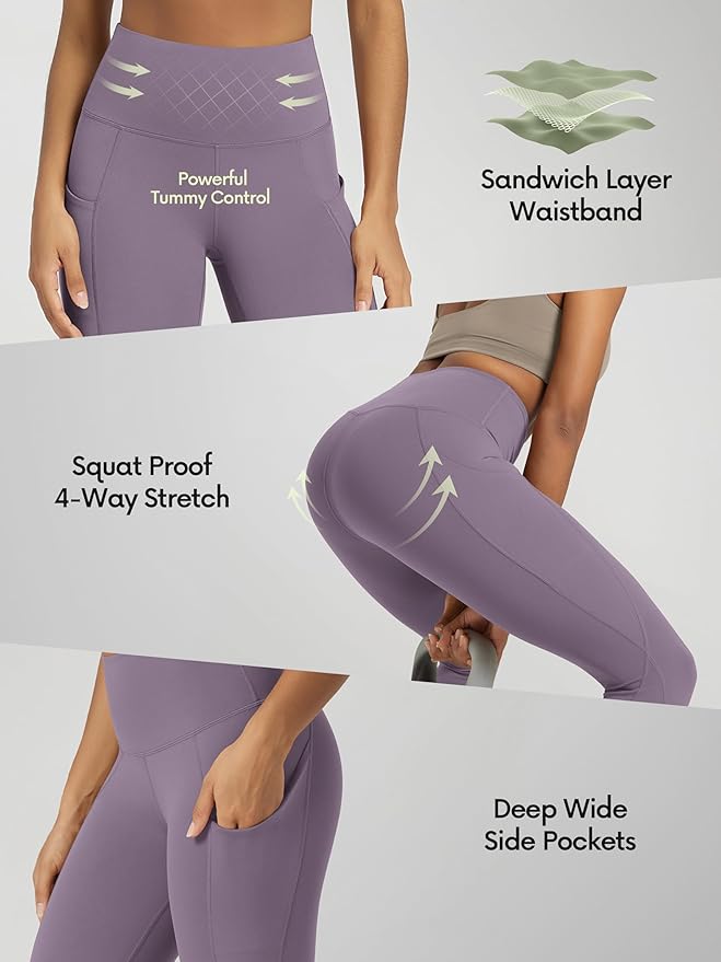 ODODOS Women's High Waisted Yoga Capris with Pockets, Tummy Control Non See Through Workout Athletic Running Capri Leggings