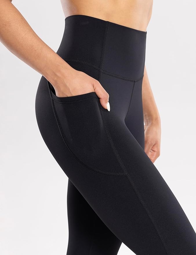 ENERBLOOM Workout Leggings with Pockets for Women High Waist Yoga Pants 25"/28" Cream Soft Lightweight Athletic Gym Tights