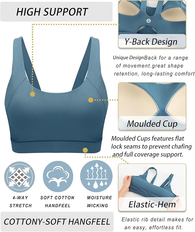 RUNNING GIRL Sports Bra for Women High Support, Molded Cup High Impact Sports Bras for Women with Sewn in Pads