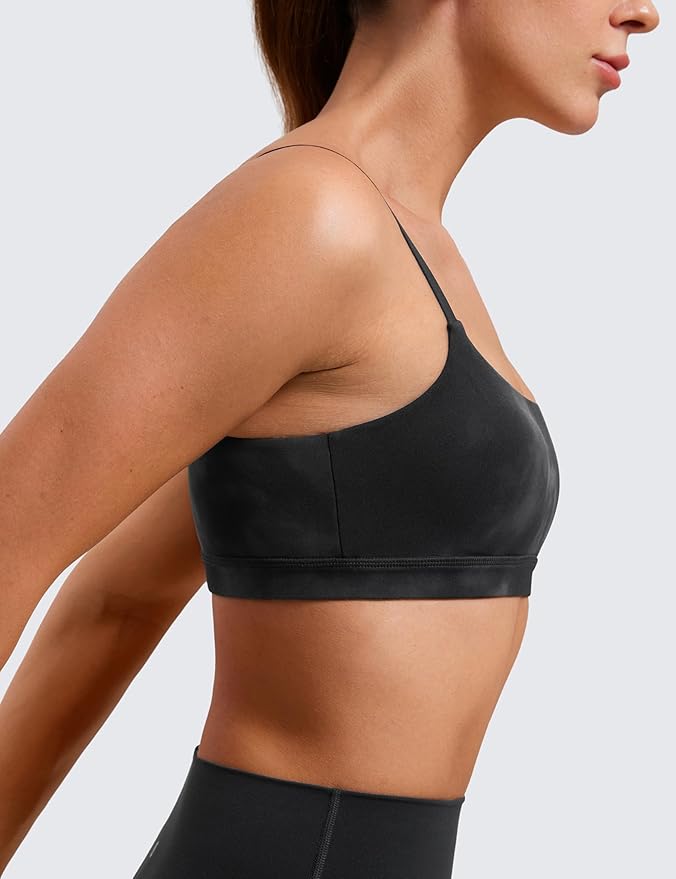 CRZ YOGA Butterluxe Adjustable Spaghetti Strap Sports Bras for Women - Scoop Neck Wireless Padded Yoga Workout Crop Top