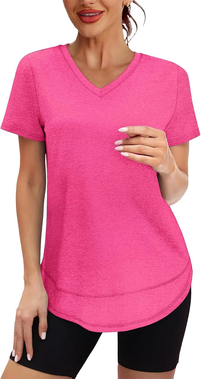 XIEERDUO Womens Workout Tops Short Sleeve Shirts Quick Dry Outfits for Hiking Running V Neck S-3XL