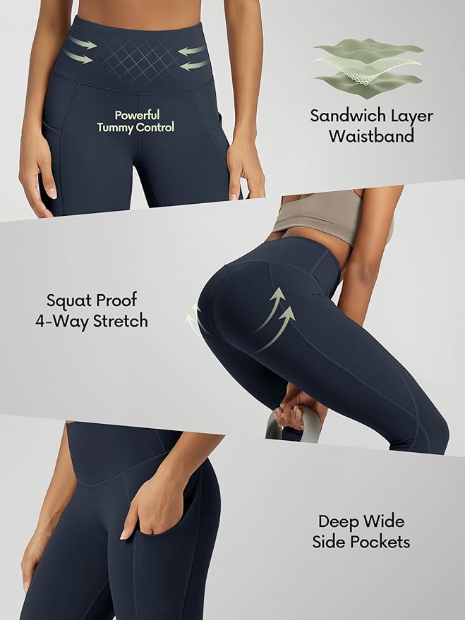 ODODOS Women's High Waisted Yoga Leggings with Pockets, Tummy Control Non See Through Workout Athletic Running Yoga Pants