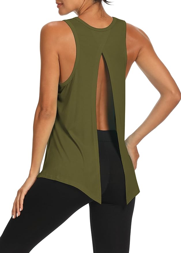 Bestisun Workout Tank Tops Open Back Yoga Exercise Shirts Tie Back Athletic Clothes for Women