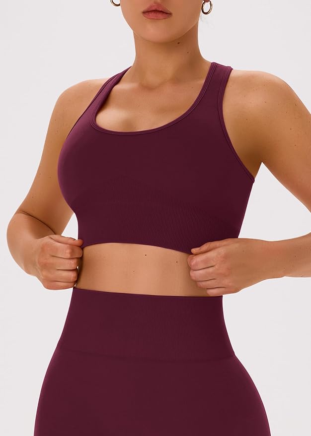 OLCHEE Womens Workout Sets 2 Piece - Acid Wash Seamless Yoga Outfits High Waist Leggings Padded Racerback Sports Bra Gym Set