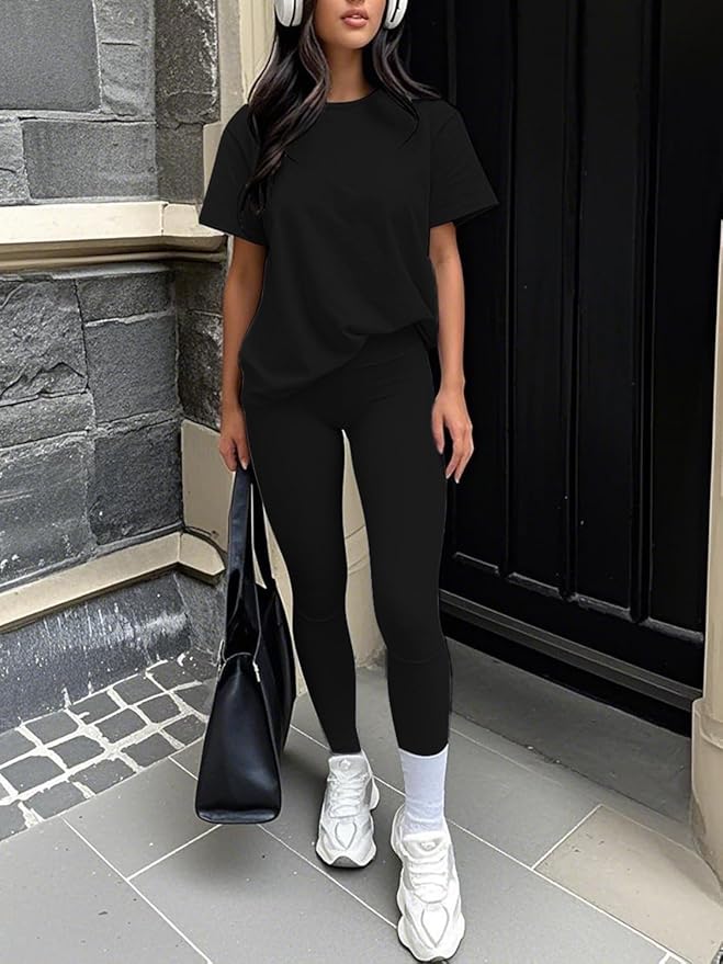 ZFLM casual sportswear 3-piece set high waist tight pants yoga pants short sleeved round neck yoga set