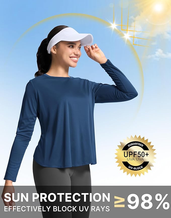 SANTINY Women's Lightweight Long Sleeve Workout Tops Split Back Gym Running Hiking Athletic Shirt Quick Dry UPF 50+ Sun Shirt