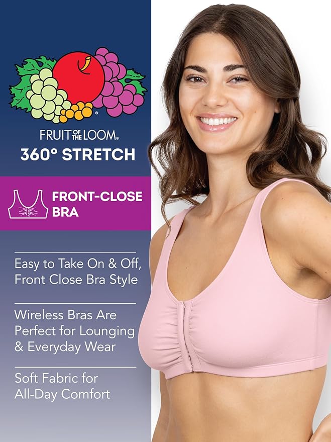 Fruit of the Loom Women's 96014PK Comfort Cotton Blend Front Close Sports Bra 2 Pack