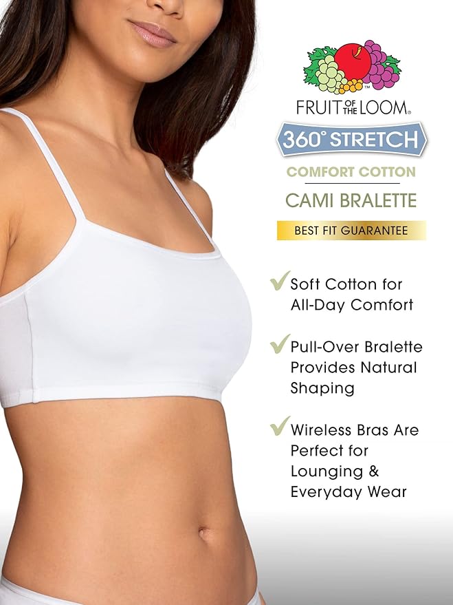 Fruit of the Loom Women's Spaghetti Strap Cotton Sports Bra - All-Day Comfort & Easy Movement