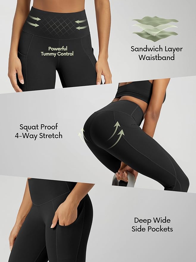 ODODOS Women's High Waisted Yoga Leggings with Pockets, Tummy Control Non See Through Workout Athletic Running Yoga Pants