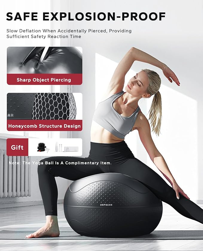 HAPBEAR Back Roller - Yoga Wheel Set with 26'' Anti-Burst Exercise Ball – 12'' PP Inner Core Spine Alignment Tool for Back Pain Relief,Core Strength & Full-Body Workout, Back Roller Wheel for Home Gym & Therapy, Pump Included