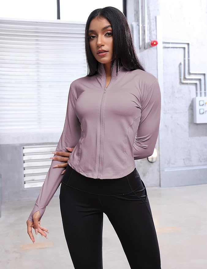 Tanming Women's Full Zip Seamless Workout Jacket Running Yoga Slim Fit Track Jacket