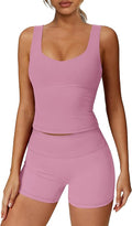 Alaroo Workout Sets for Women 2 Piece U Neck Crop Tank Top High Waisted Shorts Athletic Gym Yoga Outfits Activewear