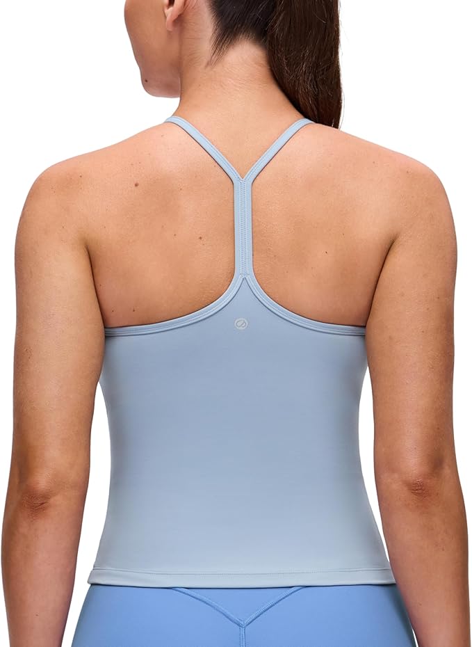 CRZ YOGA Butterluxe Racerback Tank Tops for Women - Scoop Neck Spaghetti Strap Padded Workout Camisole with Built in Bra