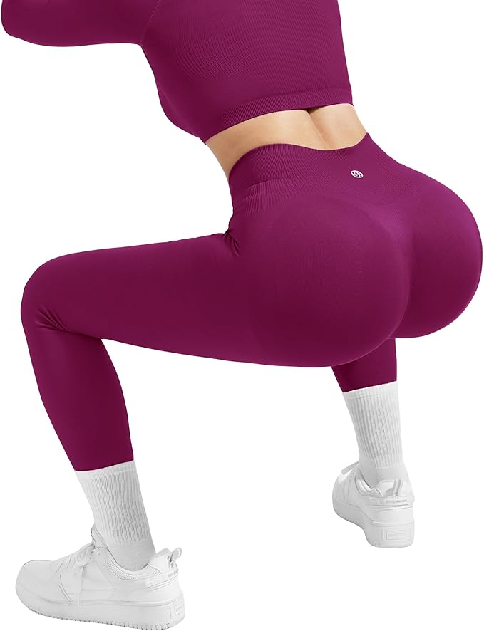 SUUKSESS Women 2 Piece Workout Sets Hidden Scrunch Hip Lifting Seamless Leggings Long Sleeve Yoga Crop Tops