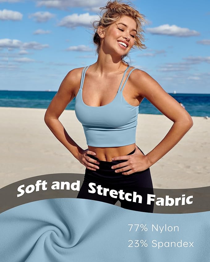 Everrysea Sports Bras for Women High Support Longline Workout Tank Tops Built in Bra Strappy Yoga Padded Crop Top