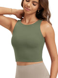 ODODOS Double Layer High Neck Crop Tank for Women Cloud Feeling Sleeveless Casual Yoga Cropped Tops