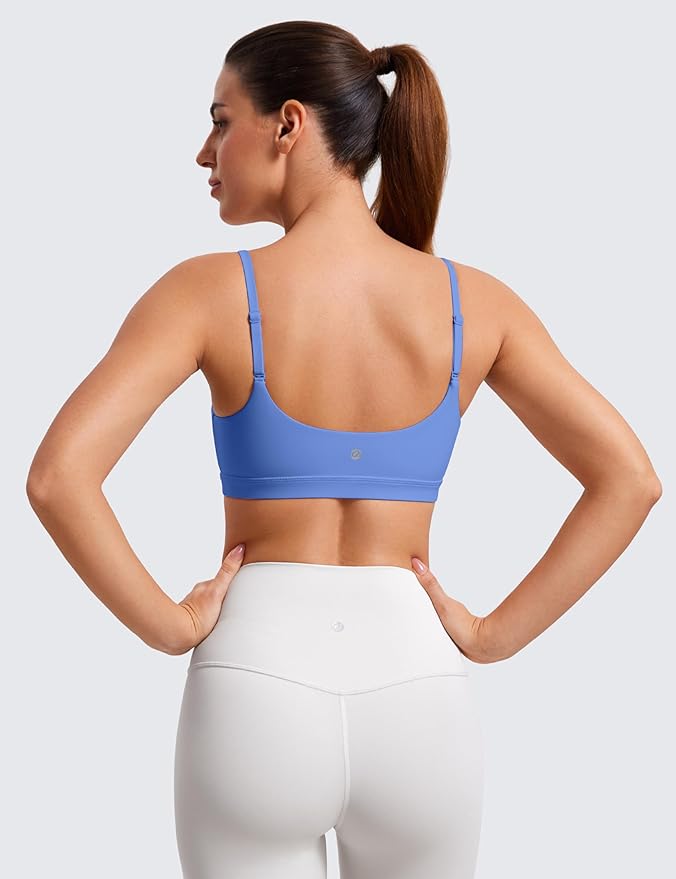 CRZ YOGA Butterluxe Adjustable Spaghetti Strap Sports Bras for Women - Scoop Neck Wireless Padded Yoga Workout Crop Top