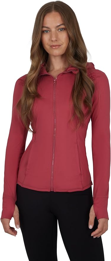 Yogalicious Full-Zip Lightweight Hooded Running Workout Yoga Lux Jacket with Pockets