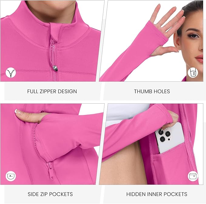 Women's Workout Jackets Full Zip Running Yoga Jackets Lightweight Athletic Clothes with Thumb Holes