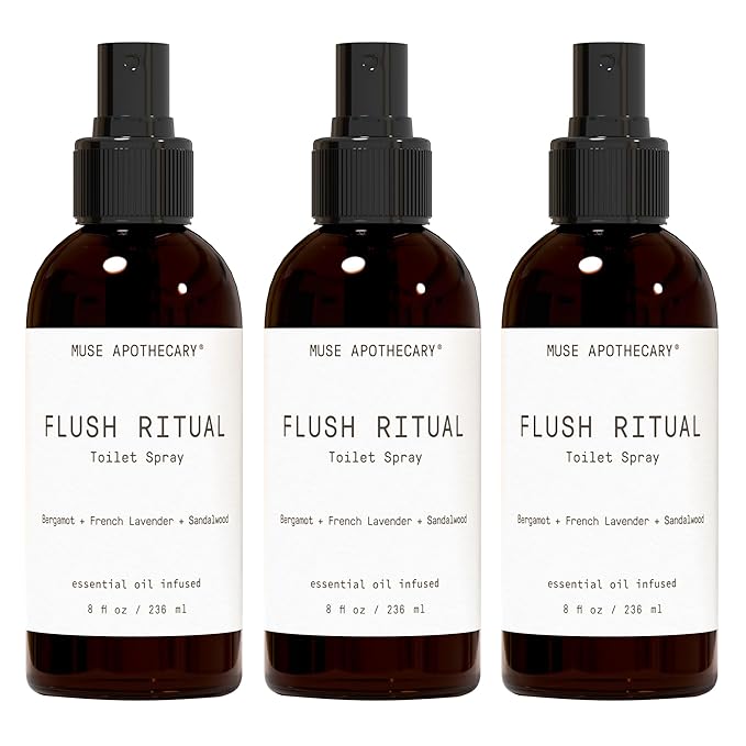 Muse Apothecary Flush Ritual - Aromatic & Refreshing Toilet Spray, Use Before You Go, 8 oz, Infused with Natural Essential Oils - Bergamot + French Lavender + Sandalwood, 3 Pack