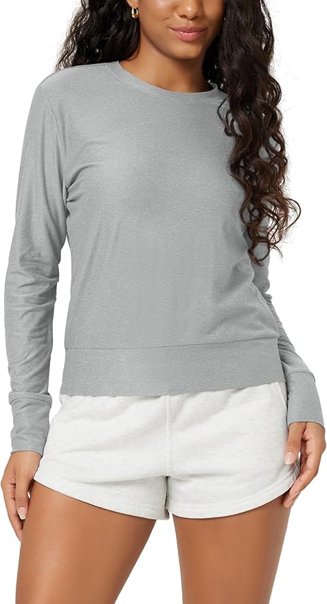 ODODOS Women's Long Sleeve Crewneck Tee - Ultra-Soft odSTRATUM Tech Performance T-Shirts UPF 50+ Daily Pullover Tops