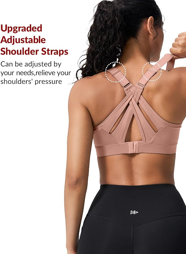 Yvette Sports Bra High Impact Adjustable Criss Cross Back, Full Support for Large Bust No Bounce