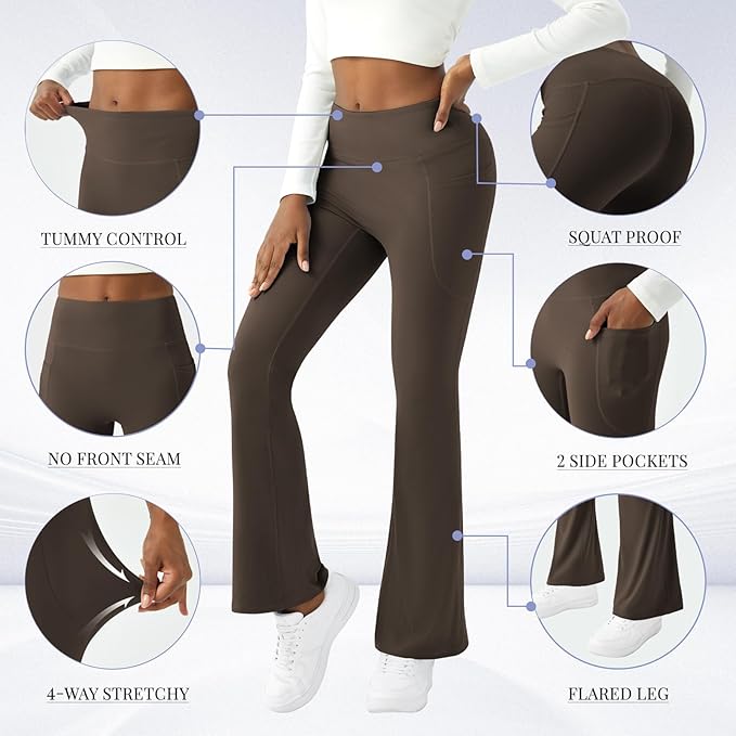 COPYLEAF Womens Yoga Pants with Pockets High Waisted Flare Leggings Bell Bottom Yoga Dress Pants Seamless Bootcut Pants