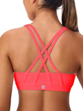 Women's Strappy Sports Bras Light Compression Crop Criss Cross Back Padded Workout Yoga Bra Supportive U Neckline