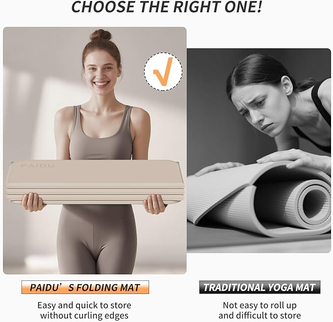 PAIDU Foldable Fitness Yoga Mat | 2/5" (10MM) Extra Thick | SGS Certified Non-Slip TPE | 75x26" Extra Long-Wide | Portable & Easy Store | for Yoga, Pilates, Home Gym & Full-Body Workouts