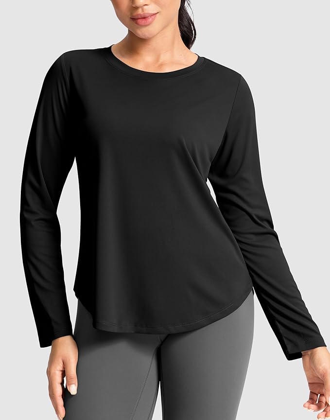 SANTINY Lightweight Long Sleeve Workout Tops for Women Breathable Gym Yoga Athletic Running Hiking Top UPF 50+ Sun Shirts