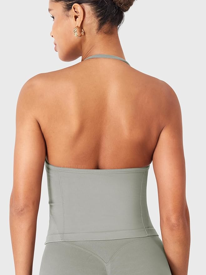 YEOREO SoftHue Impact Longline Strappy Top Women's Halter Workout Tank Tops Backless Gym Longline with Adjustable Strap