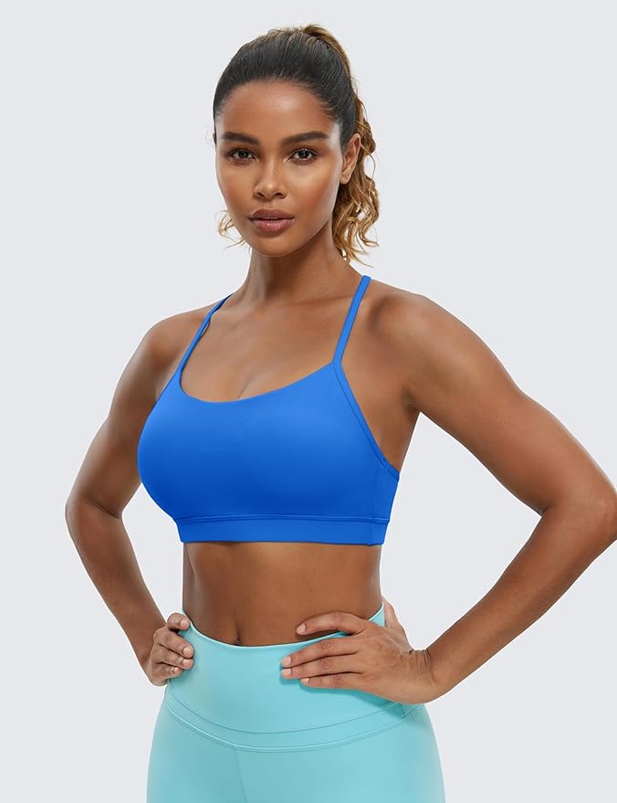 CRZ YOGA Butterluxe Y Back Sports Bras for Women - Padded Racerback Low Impact Spaghetti Thin Strap Workout Yoga Top