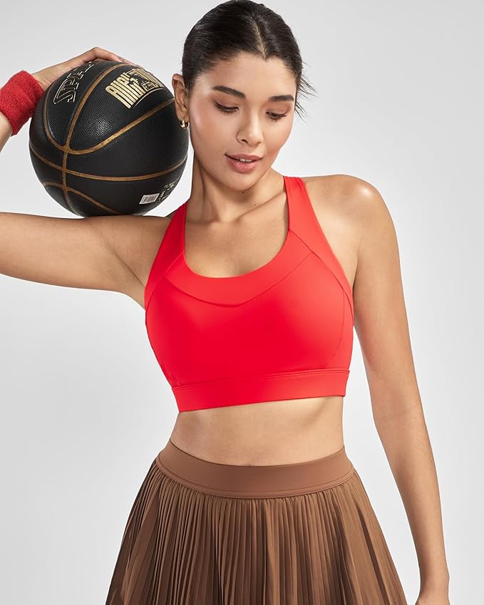 RUNNING GIRL Sports Bra for Women High Support, Molded Cup High Impact Sports Bras with Sewn in Pads Strappy Running Bra