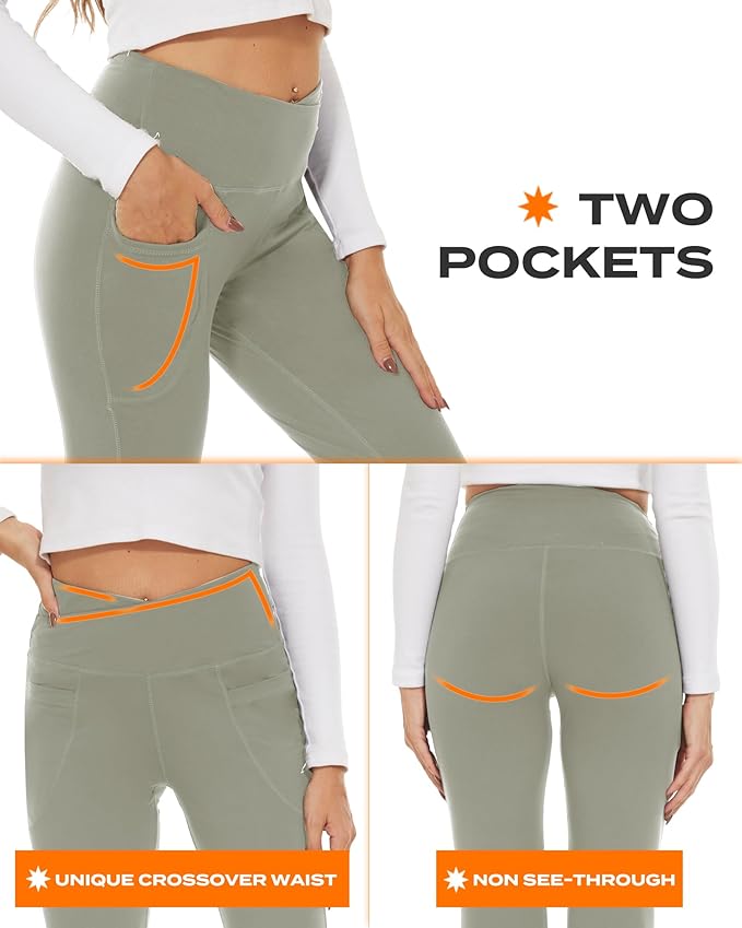 TNNZEET Black Flare Leggings for Women, Crossover Yoga Pants with Pockets Bootcut Flared Leggings