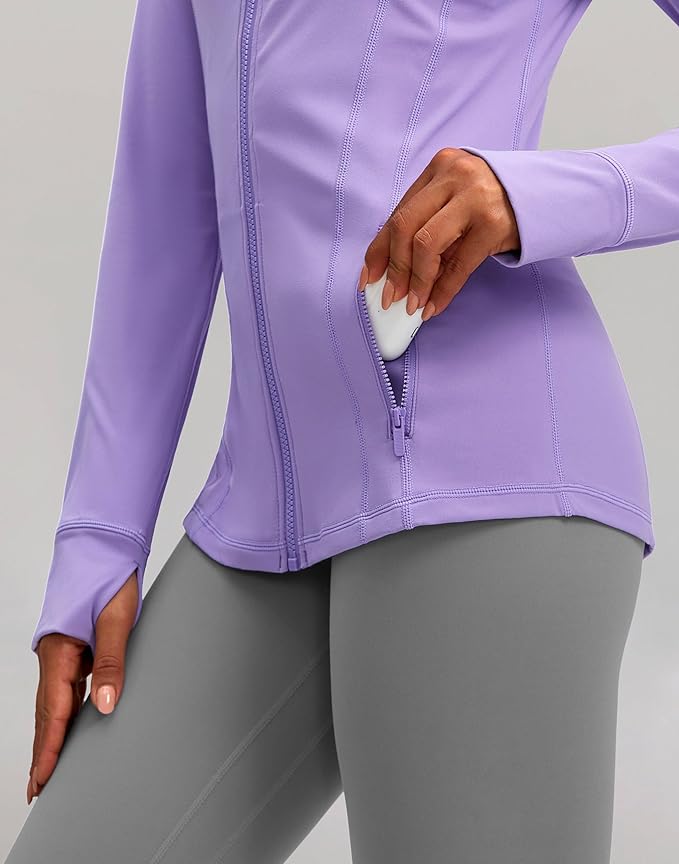 Women's Workout Jackets with 4 Pockets Zip Up Slim Fit Soft Fall Jacket for Yoga Running Athletic