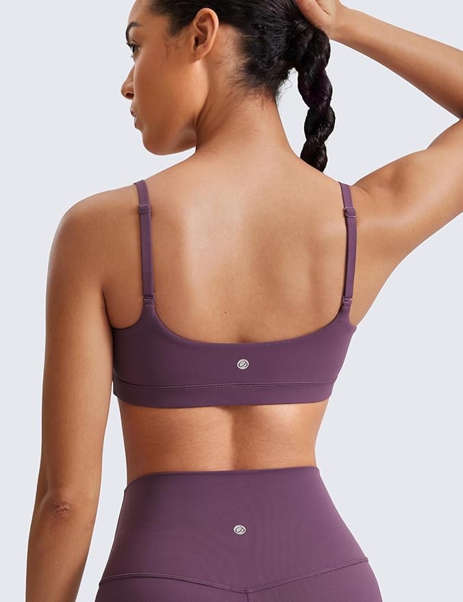 CRZ YOGA Butterluxe Adjustable Spaghetti Strap Sports Bras for Women - Scoop Neck Wireless Padded Yoga Workout Crop Top