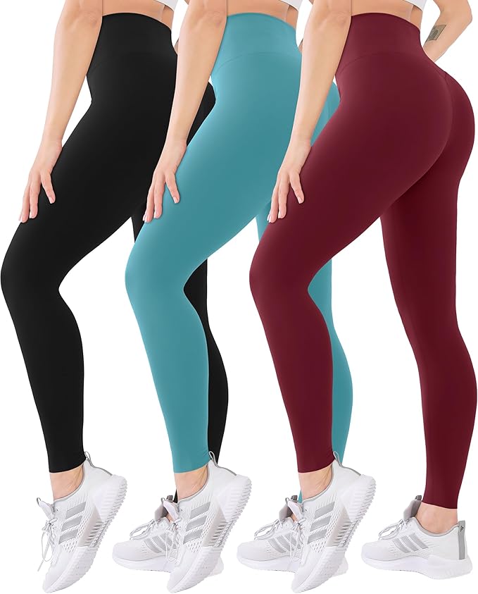 Blisset 3 Pack High Waisted Leggings for Women with Pockets Soft Active Tummy Control Pants for Yoga Running & Daily Wear