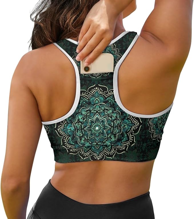 4 Piece Gym Sets Women Racerback Sports Bra with Back Pocket, Matching Flare Yoga Pants And Sweatband